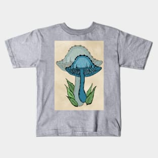 Blue Magic Mushroom, Classic Family Portrait Style Kids T-Shirt